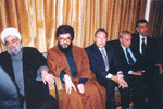 الرئيس لحود معزيا بين الرئيس بري والسيد نصرالله