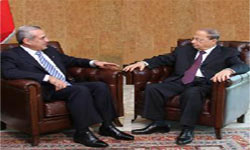 اجتماع ثلاثي في قصر بعبدا ضم الى الرئيس ميشال سليمان كلا من الرئيس بري والعماد عون خلال الاستشارات النيابية