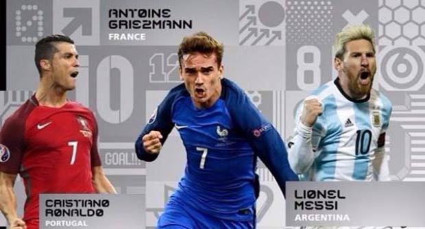 بالفيديو.. رونالدو وميسي وغريزمان المرشحون لجائزة أفضل لاعب في العالم