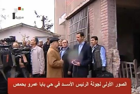الرئيس الأسد يتفقد الوحدات العسكرية في حي بابا عمرو ويؤكد أن "الدولة لم تتأخر في أداء واجبها" في حمص