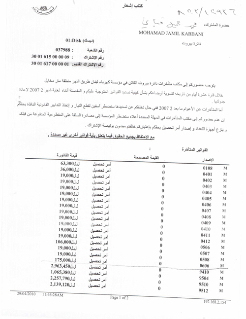 سجال بين نقولا وقباني حول التهرب من دفع فواتير الكهرباء ونقولا يبرز وثائق يعتبرها قباني مزورة