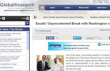 &rsquo;جلوبال ريسيرش&rsquo;: الرياض وواشنطن دخلتا في صراع على خلفية ما يجري في مصر