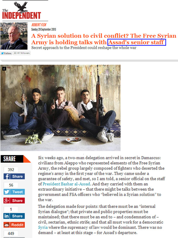 روبرت فيسك: لقاء سري جمع ممثلين عن &rsquo;&rsquo;الحر&rsquo;&rsquo; بمسؤول سوري رفيع المستوى في دمشق