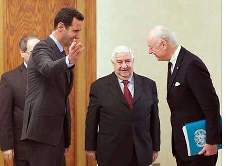 الاسد لدي ميستورا: سوريا حريصة على دعم أي مبادرة لحل الأزمة السورية 