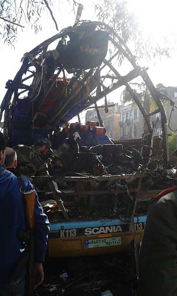 ارهاب &rsquo;النصرة&rsquo; يستهدف حافلة للزوار اللبنانيين بمنطقة الكلاسة بدمشق ويوقع شهداء وجرحى 