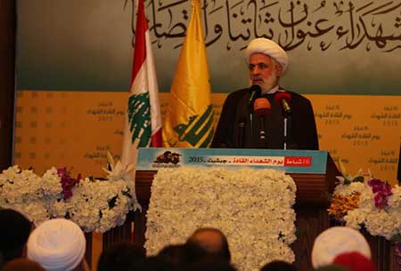 الشيخ قاسم متحدثاً في الاحتفال الشيخ قاسم:’اسرائيل’ خائفة من معارك القنيطرة فالمقاومة طالت خطوطا لطالما اعتقدتها آمنة