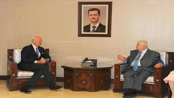 المعلم يلتقي دي ميستورا: ندعم الجهود للتوصل إلى حل سياسي للأزمة في سورية