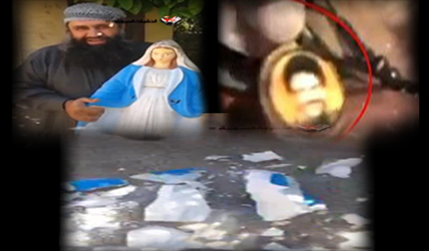 التكفيريون يحطمون تمثال للسيدة العذراء 