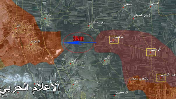 الجيش السوري على بعد 3 كلم من بلدتي نبل والزهراء المحاصرتين في ريف حلب الشمالي