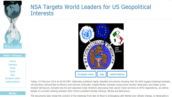 &rsquo;ويكيليكس&rsquo;: واشنطن تجسست على بان كي مون وميركل وبرلسكوني وساركوزي