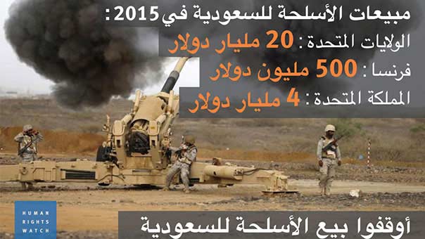 &rsquo;رايتس ووتش&rsquo;: السعودية تنتهك القانون الدولي في اليمن.. وقنابل أميركية تدعمها
