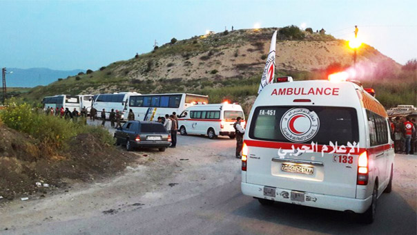 بالصور: وصول حافلات جرحى وعائلات مضايا - الزبداني وكفريا -الفوعة