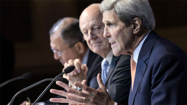 لافروف وكيري يبحثان الازمة السورية ودي ميستورا يحدد شهر آب كحد أقصى لاستئناف المفاوضات