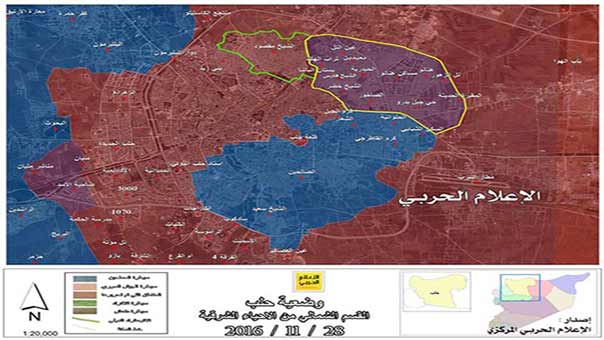 الجيش السوري وحلفاؤه يسيطرون على كامل القسم الشمالي من أحياء حلب الشرقية بعد عزل الأحياء من جهة حي الصاخور