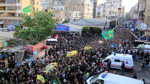 حزب الله يشيع ثلة من الشهداء الى مثواهم الاخير في روضة الحوراء زينب بالغبيري