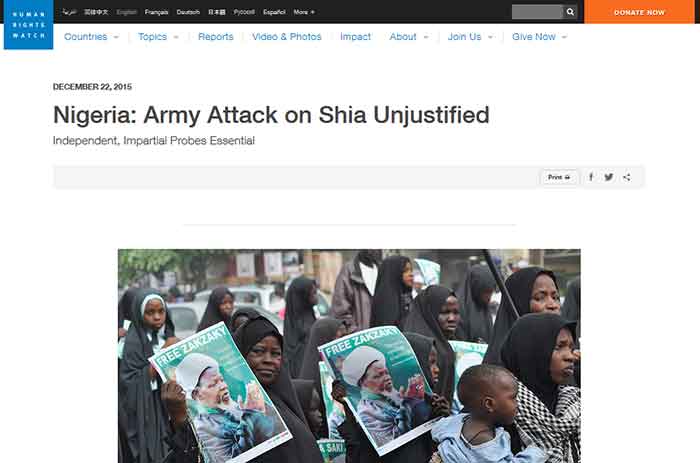 &rsquo;رايتس ووتش&rsquo;: الهجوم على &rsquo;الحركة الاسلامية&rsquo; بنيجيريا وحشيّ وغير مبرّر