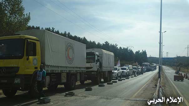 انطلاق شاحنات المساعدات الى مضايا وكفريا والفوعة