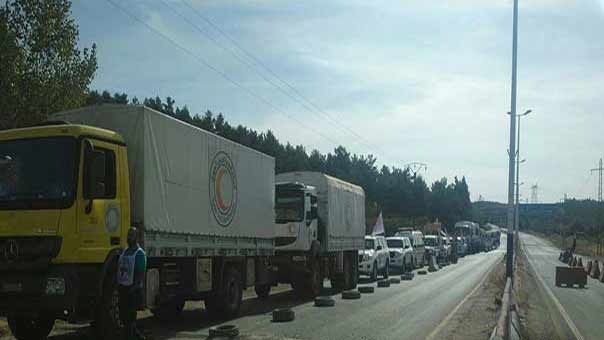 وصول شاحنات مساعدات إنسانية جديدة إلى مضايا وكفريا والفوعة