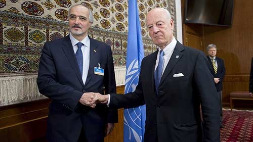 جنيف: دي ميستورا يلتقي وفدي الحكومة والمعارضة بمشاركة ’جيش الإسلام’ وحجاب