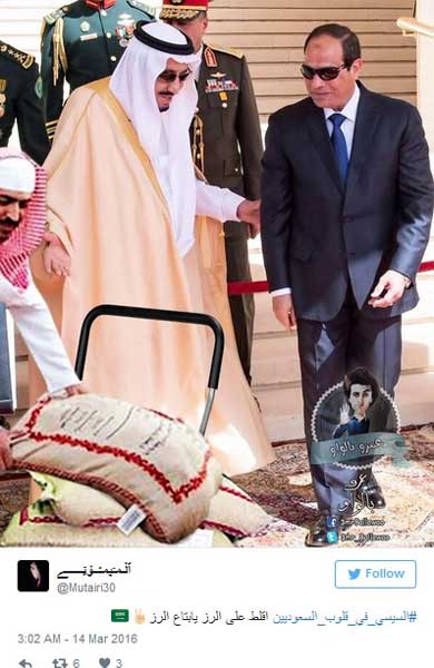 مغردون سعوديون للسيسي: &rsquo;يا بتاع الرز إيدك في جيوب السعوديين&rsquo;