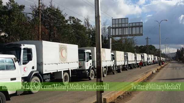 مساعدات انسانية الى مضايا والزبداني بريف دمشق وكفريا والفوعة بريف ادلب