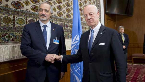 الجعفري عقب لقاء دي ميستورا: جرى التركيز على ورقة العناصر المقدمة من وفدنا بالجلسة السابقة للحل السياسي للأزمة في سورية