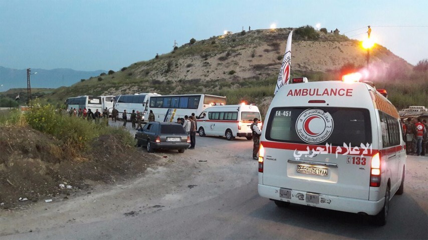 بالصور: وصول حافلات جرحى وعائلات مضايا - الزبداني وكفريا -الفوعة