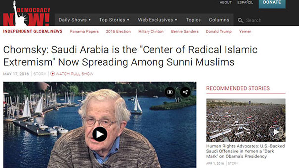 تشومسكي: السعودية مركز &rsquo;التطرّف&rsquo; العالمي وسجلها في حقوق الانسان الاكثر بشاعة