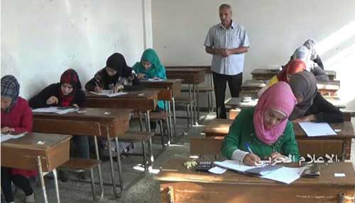 بالصور: الطلاب ببلدتي الفوعة وكفريا في ريف ادلب الشمالي يجرون  امتحانات شهادة الثانوية العامة تحت القصف