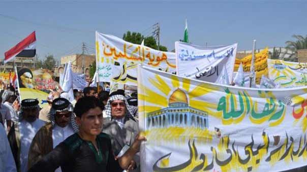 العراقيون يحيون يوم القدس العالمي وينددون بالصمت الدولي حيال جرائم الكيان الصهيوني