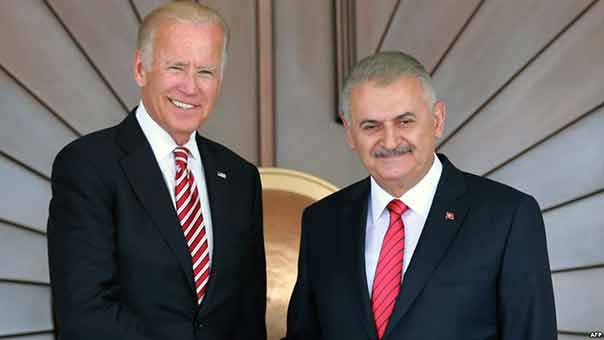  يلدريم وبايدن يؤكدان على أمن الحدود التركية ووحدة سوريا