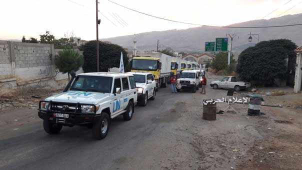 بالصور.. دخول قافلة مساعدات انسانية الى مضايا والزبداني بالتزامن مع دخول قافلة مماثلة الى الفوعة وكفريا