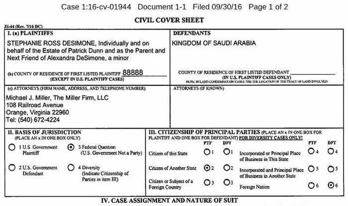 نشر وثائق أول دعوى قضائية ضدّ السعودية بعد إقرار الكونغرس قانون جاستا