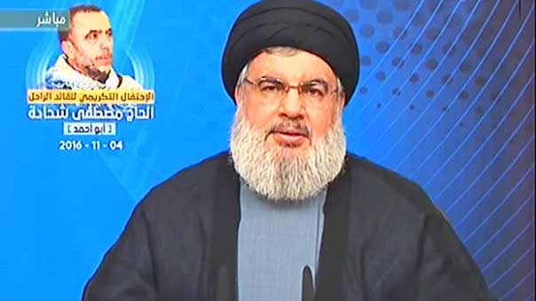 السيد نصر الله متحدّثًا في احتفال تكريم القائد شحادة