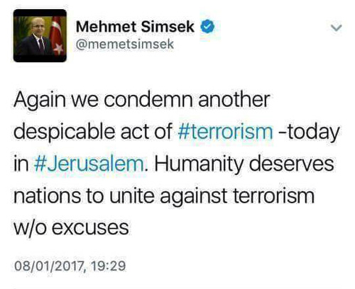 موقف نائب رئيس الوزراء التركي حيال عملية القدس البطولية يُشعل غضب الفلسطينيين  