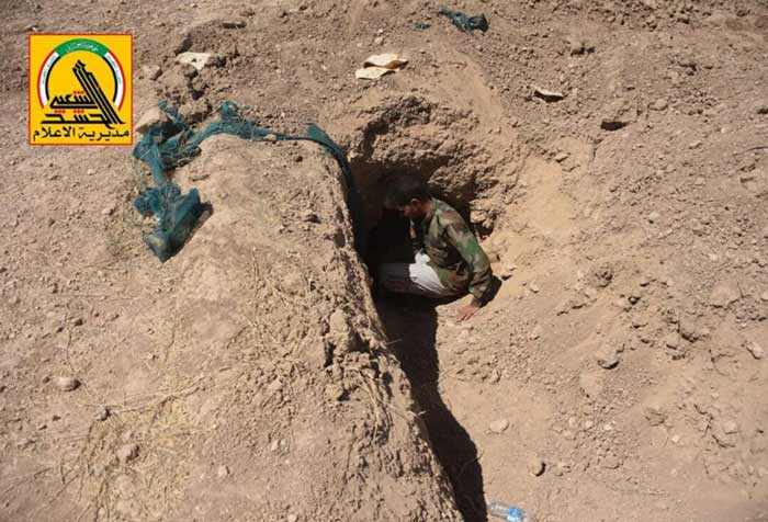  بالصور.. الحشد الشعبي يعثر على انفاق لـ&rdquo;داعش&rdquo; جنوب القيروان