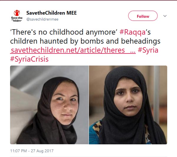 منظمة حقوقية تروي المعاناة النفسية لأطفال الرقة جراء وحشية &rsquo;داعش&rsquo; وغارات &rsquo;التحالف الدولي&rsquo;
